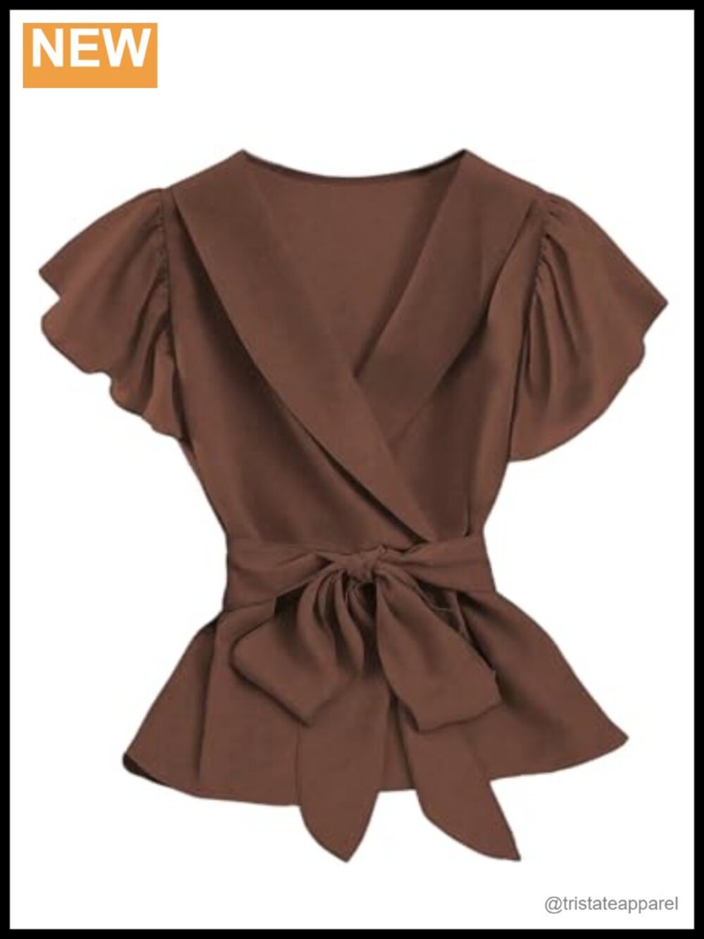 Women's Wrap Blouse Ruffle Cap Sleeve Tie Waist Peplum Top